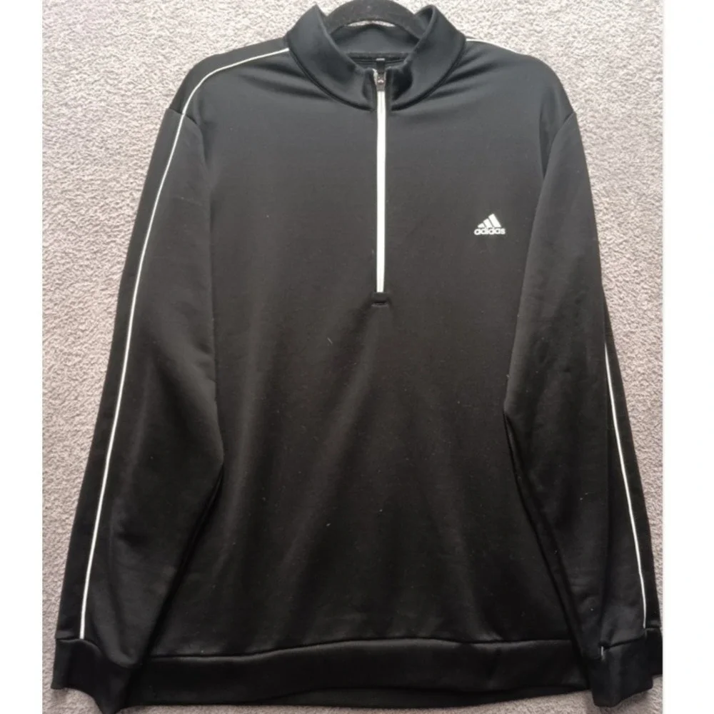 Adidas Golf L Black 1/4 Zip Pullover Top Men RN88387 Athletic Training Layer Sof